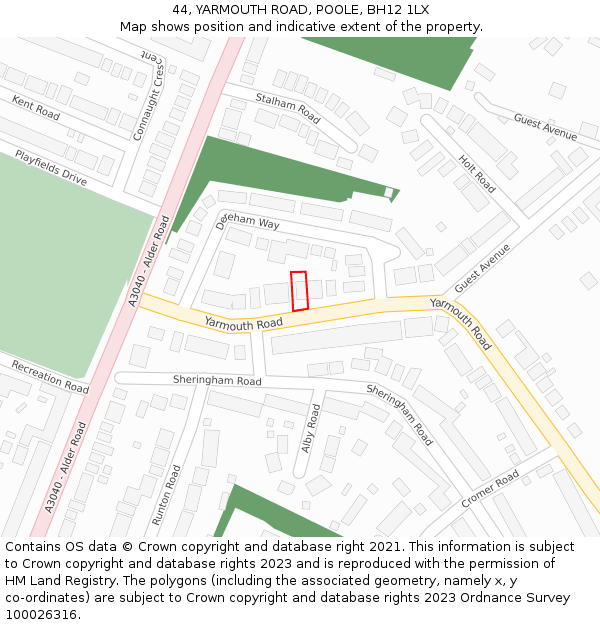 44, YARMOUTH ROAD, POOLE, BH12 1LX: Location map and indicative extent of plot