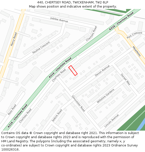 440, CHERTSEY ROAD, TWICKENHAM, TW2 6LP: Location map and indicative extent of plot