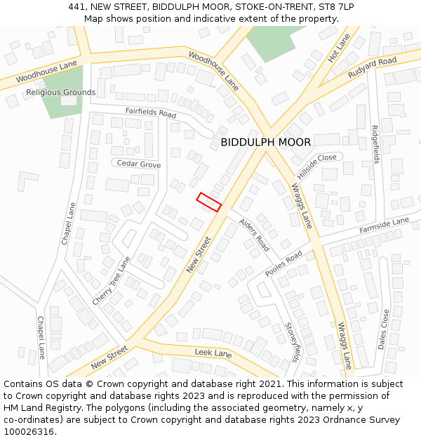 441, NEW STREET, BIDDULPH MOOR, STOKE-ON-TRENT, ST8 7LP: Location map and indicative extent of plot