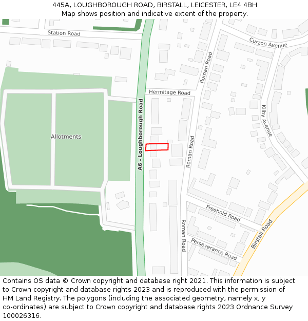 445A, LOUGHBOROUGH ROAD, BIRSTALL, LEICESTER, LE4 4BH: Location map and indicative extent of plot