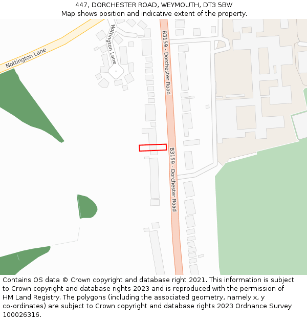 447, DORCHESTER ROAD, WEYMOUTH, DT3 5BW: Location map and indicative extent of plot