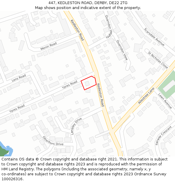 447, KEDLESTON ROAD, DERBY, DE22 2TG: Location map and indicative extent of plot