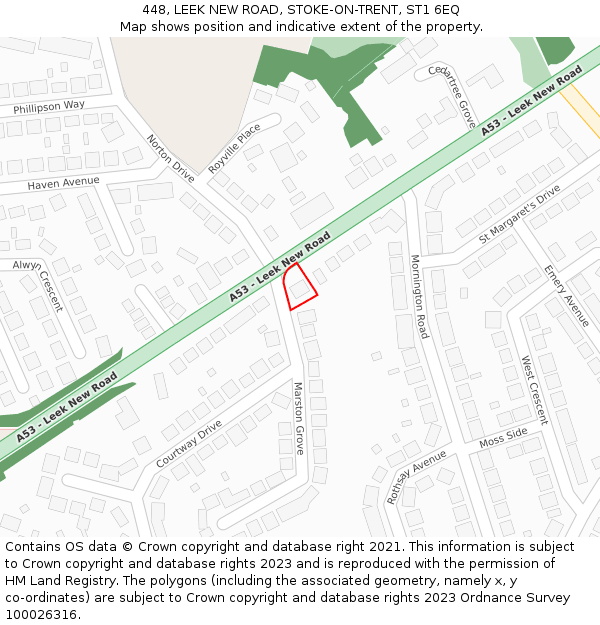 448, LEEK NEW ROAD, STOKE-ON-TRENT, ST1 6EQ: Location map and indicative extent of plot