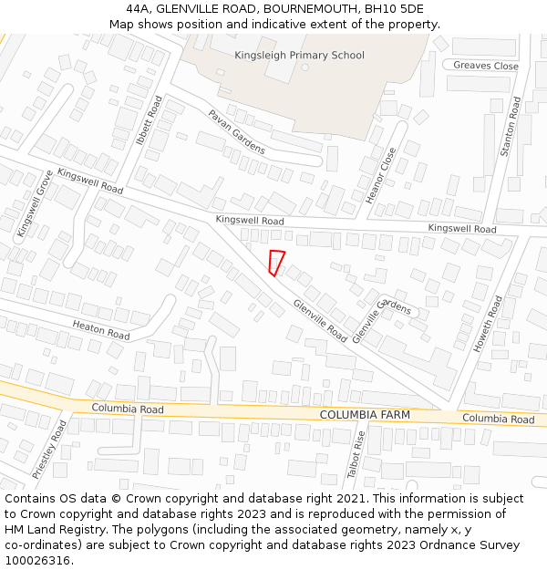 44A, GLENVILLE ROAD, BOURNEMOUTH, BH10 5DE: Location map and indicative extent of plot