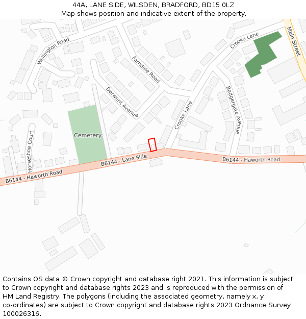 44A, LANE SIDE, WILSDEN, BRADFORD, BD15 0LZ: Location map and indicative extent of plot