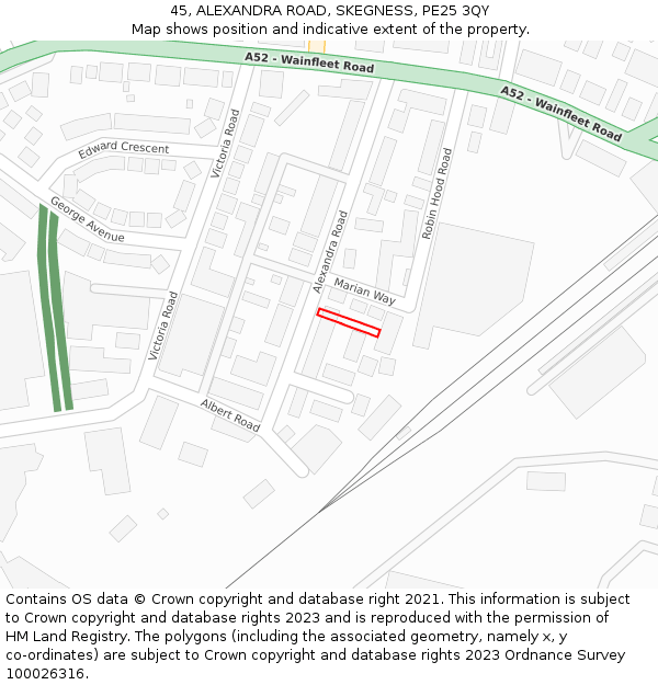 45, ALEXANDRA ROAD, SKEGNESS, PE25 3QY: Location map and indicative extent of plot