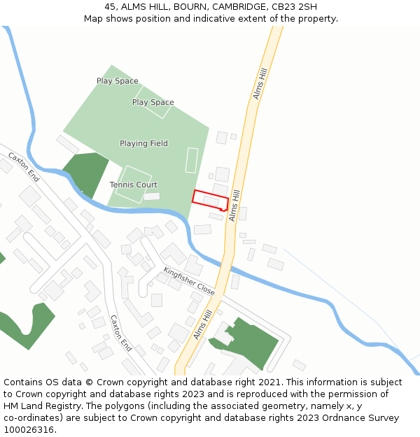 45, ALMS HILL, BOURN, CAMBRIDGE, CB23 2SH: Location map and indicative extent of plot