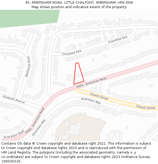 45, AMERSHAM ROAD, LITTLE CHALFONT, AMERSHAM, HP6 6SW: Location map and indicative extent of plot