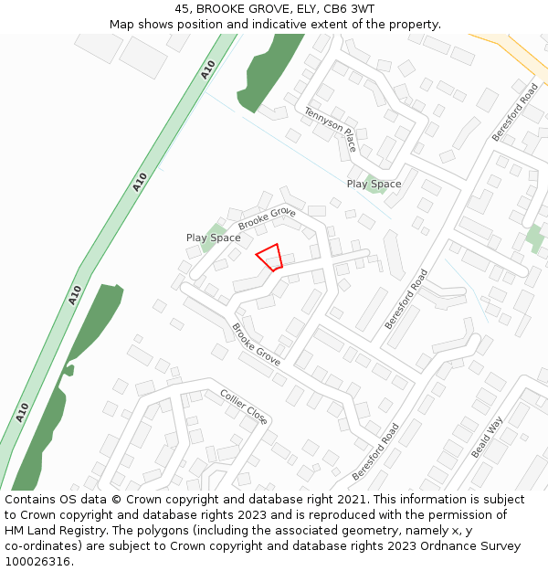 45, BROOKE GROVE, ELY, CB6 3WT: Location map and indicative extent of plot