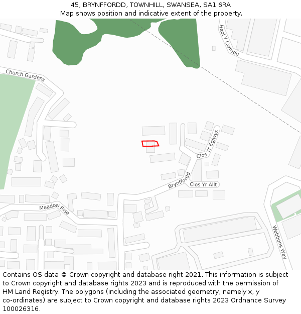 45, BRYNFFORDD, TOWNHILL, SWANSEA, SA1 6RA: Location map and indicative extent of plot