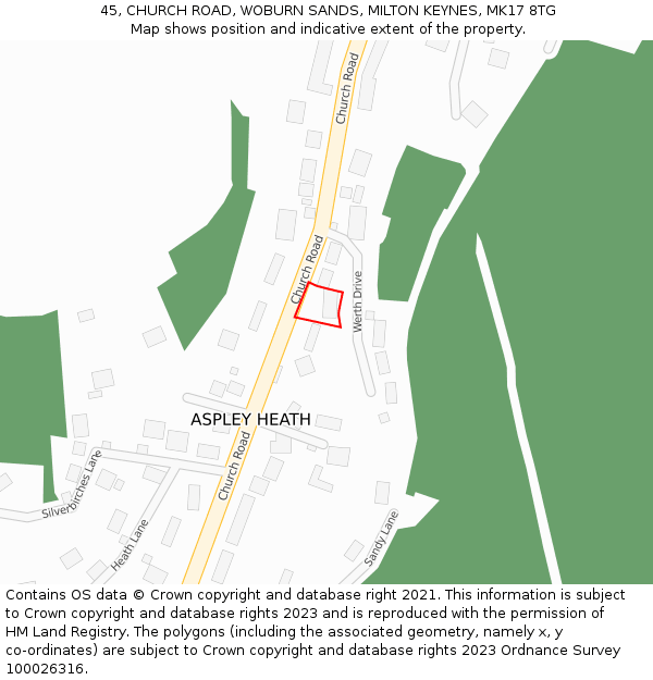 45, CHURCH ROAD, WOBURN SANDS, MILTON KEYNES, MK17 8TG: Location map and indicative extent of plot