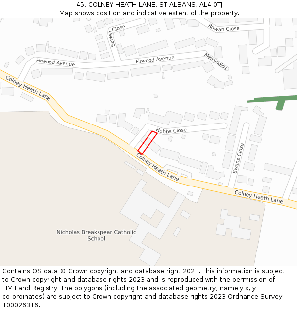 45, COLNEY HEATH LANE, ST ALBANS, AL4 0TJ: Location map and indicative extent of plot