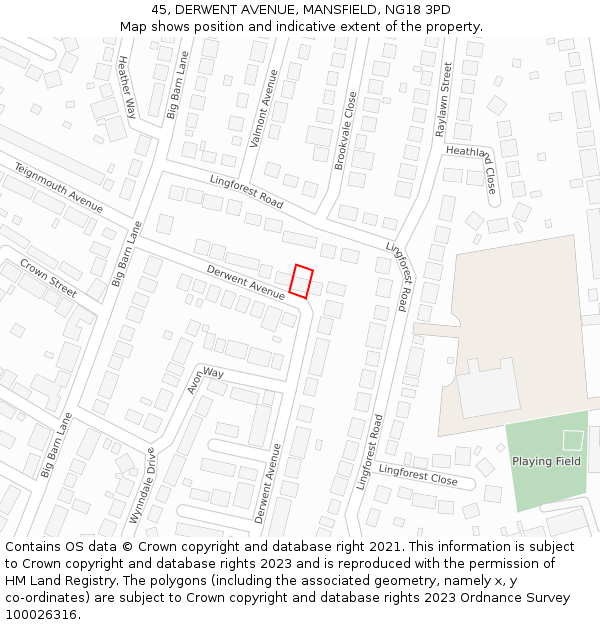 45, DERWENT AVENUE, MANSFIELD, NG18 3PD: Location map and indicative extent of plot