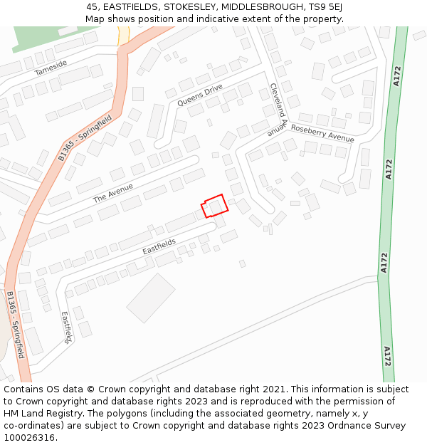 45, EASTFIELDS, STOKESLEY, MIDDLESBROUGH, TS9 5EJ: Location map and indicative extent of plot