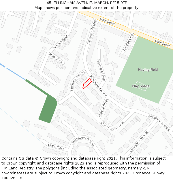 45, ELLINGHAM AVENUE, MARCH, PE15 9TF: Location map and indicative extent of plot