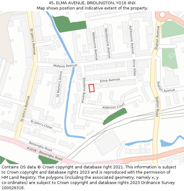 45, ELMA AVENUE, BRIDLINGTON, YO16 4NX: Location map and indicative extent of plot