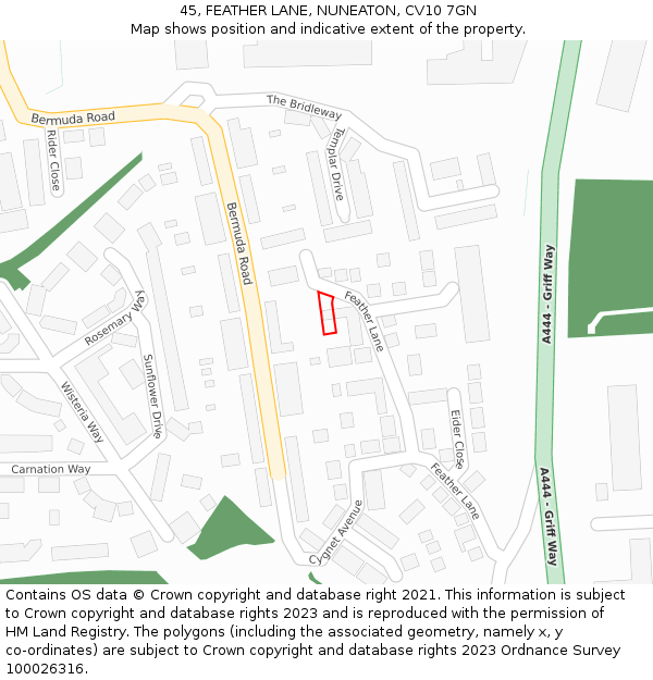 45, FEATHER LANE, NUNEATON, CV10 7GN: Location map and indicative extent of plot