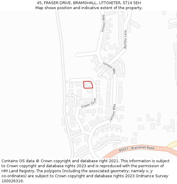 45, FRASER DRIVE, BRAMSHALL, UTTOXETER, ST14 5EH: Location map and indicative extent of plot