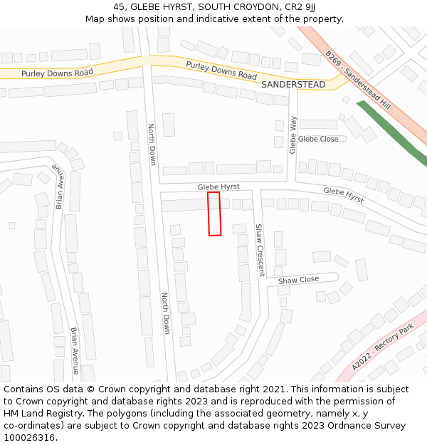 45, GLEBE HYRST, SOUTH CROYDON, CR2 9JJ: Location map and indicative extent of plot