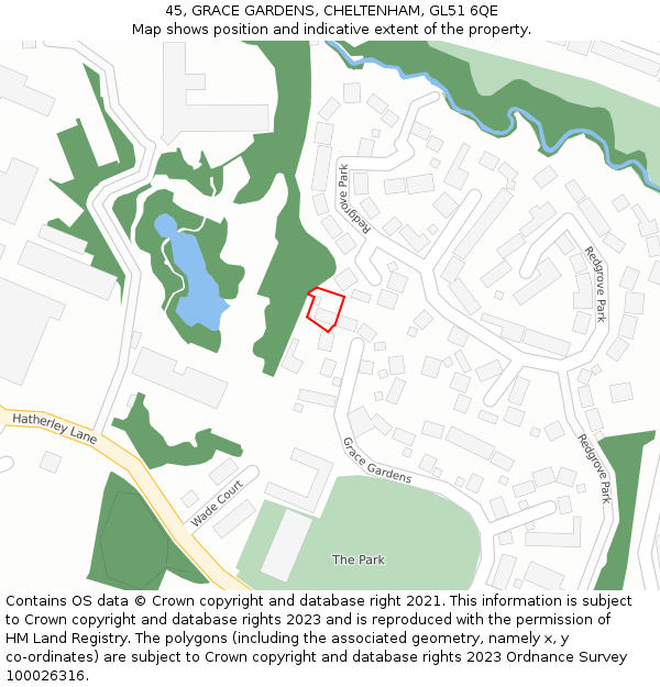 45, GRACE GARDENS, CHELTENHAM, GL51 6QE: Location map and indicative extent of plot