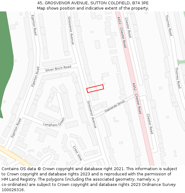 45, GROSVENOR AVENUE, SUTTON COLDFIELD, B74 3PE: Location map and indicative extent of plot