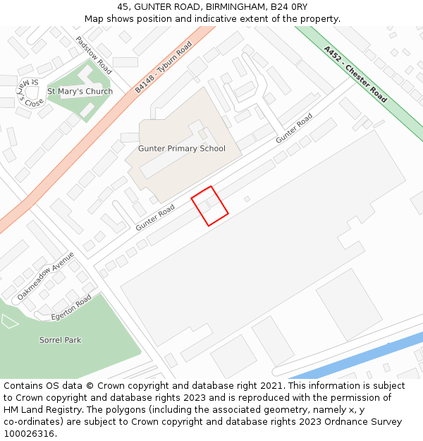 45, GUNTER ROAD, BIRMINGHAM, B24 0RY: Location map and indicative extent of plot