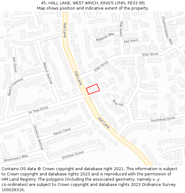 45, HALL LANE, WEST WINCH, KING'S LYNN, PE33 0PJ: Location map and indicative extent of plot