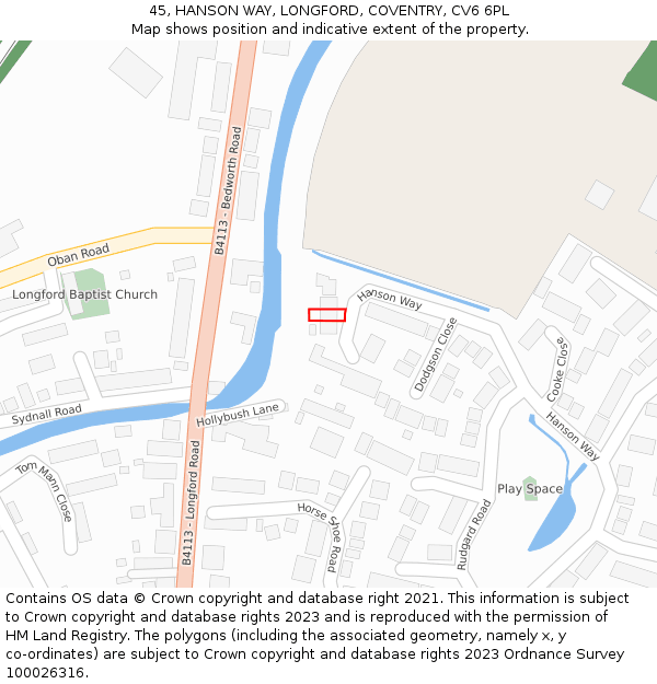 45, HANSON WAY, LONGFORD, COVENTRY, CV6 6PL: Location map and indicative extent of plot