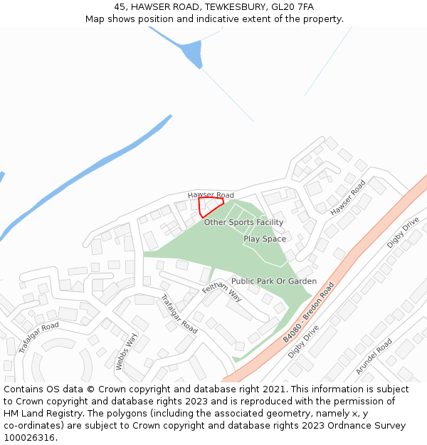 45, HAWSER ROAD, TEWKESBURY, GL20 7FA: Location map and indicative extent of plot