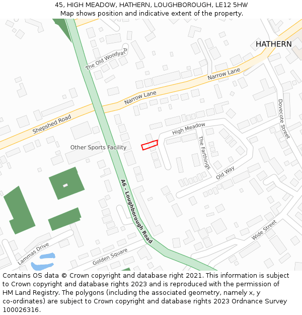 45, HIGH MEADOW, HATHERN, LOUGHBOROUGH, LE12 5HW: Location map and indicative extent of plot