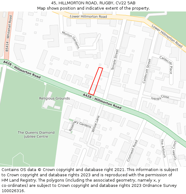 45, HILLMORTON ROAD, RUGBY, CV22 5AB: Location map and indicative extent of plot