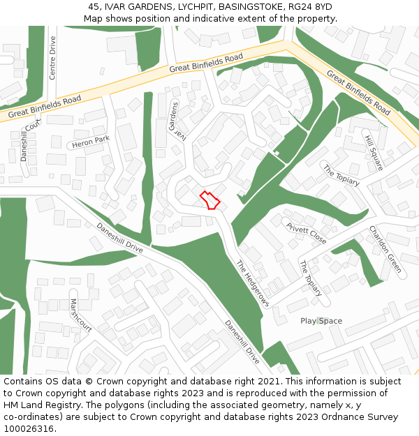 45, IVAR GARDENS, LYCHPIT, BASINGSTOKE, RG24 8YD: Location map and indicative extent of plot