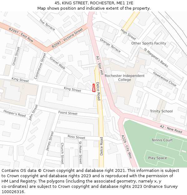 45, KING STREET, ROCHESTER, ME1 1YE: Location map and indicative extent of plot