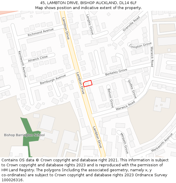 45, LAMBTON DRIVE, BISHOP AUCKLAND, DL14 6LF: Location map and indicative extent of plot