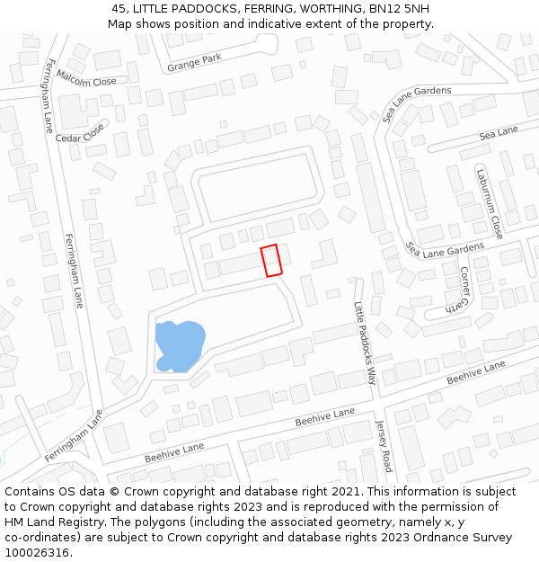 45, LITTLE PADDOCKS, FERRING, WORTHING, BN12 5NH: Location map and indicative extent of plot