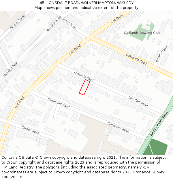 45, LONSDALE ROAD, WOLVERHAMPTON, WV3 0DY: Location map and indicative extent of plot