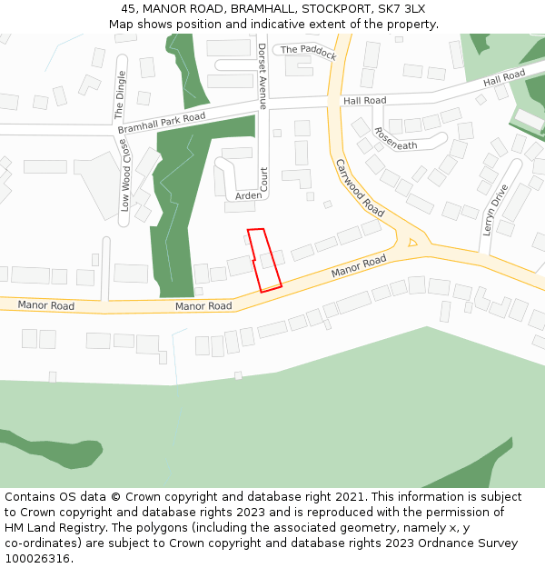 45, MANOR ROAD, BRAMHALL, STOCKPORT, SK7 3LX: Location map and indicative extent of plot