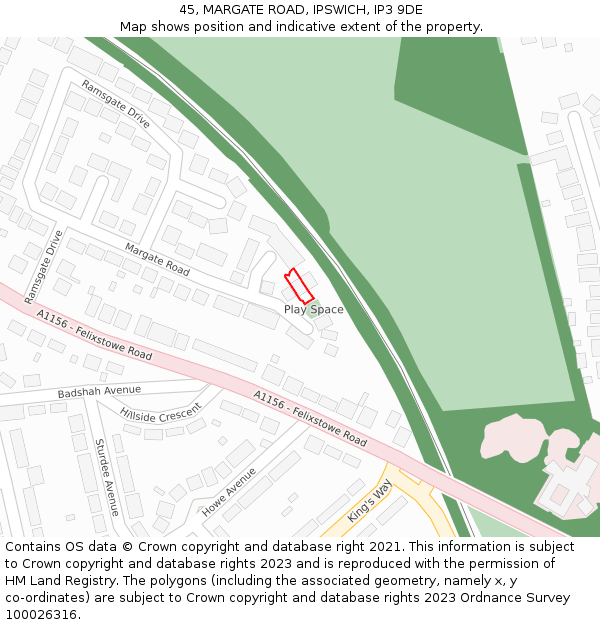 45, MARGATE ROAD, IPSWICH, IP3 9DE: Location map and indicative extent of plot