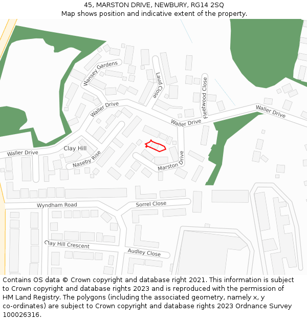 45, MARSTON DRIVE, NEWBURY, RG14 2SQ: Location map and indicative extent of plot