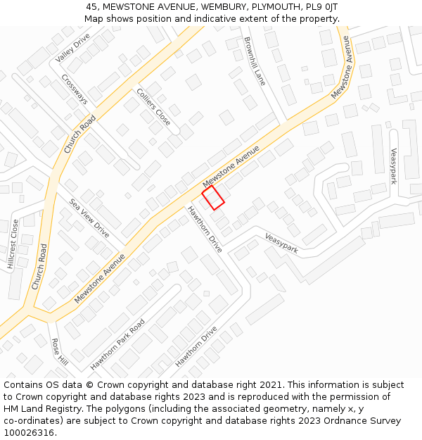 45, MEWSTONE AVENUE, WEMBURY, PLYMOUTH, PL9 0JT: Location map and indicative extent of plot