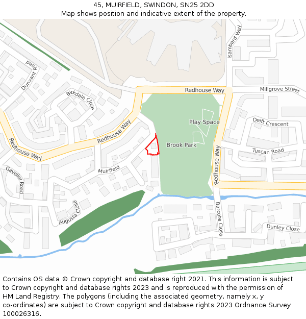 45, MUIRFIELD, SWINDON, SN25 2DD: Location map and indicative extent of plot