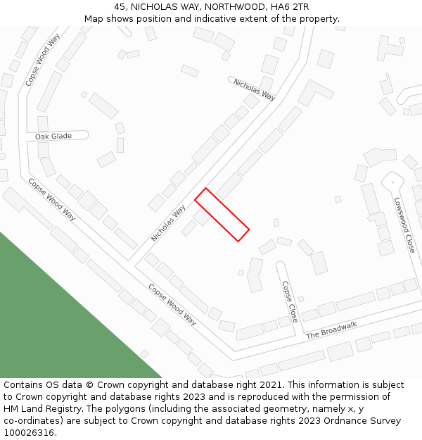 45, NICHOLAS WAY, NORTHWOOD, HA6 2TR: Location map and indicative extent of plot