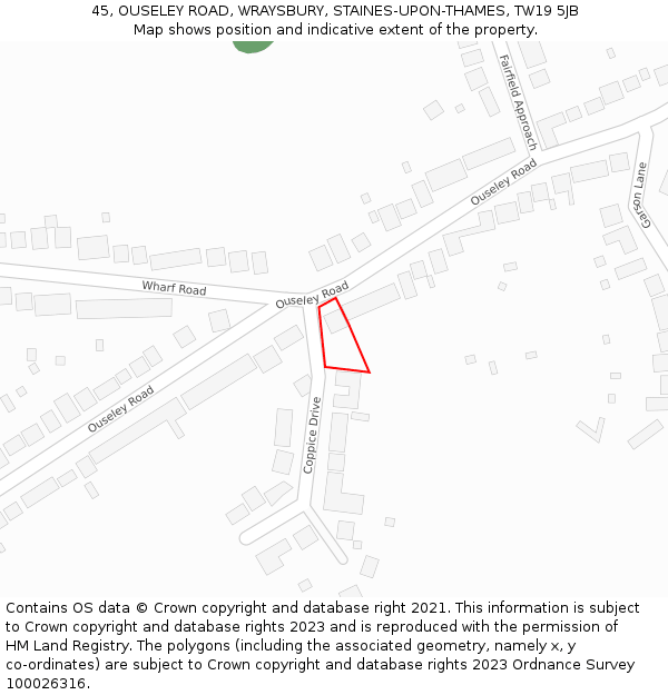 45, OUSELEY ROAD, WRAYSBURY, STAINES-UPON-THAMES, TW19 5JB: Location map and indicative extent of plot