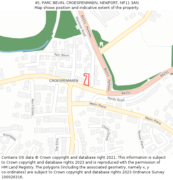 45, PARC BEVIN, CROESPENMAEN, NEWPORT, NP11 3AN: Location map and indicative extent of plot