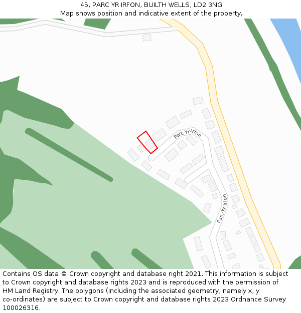 45, PARC YR IRFON, BUILTH WELLS, LD2 3NG: Location map and indicative extent of plot