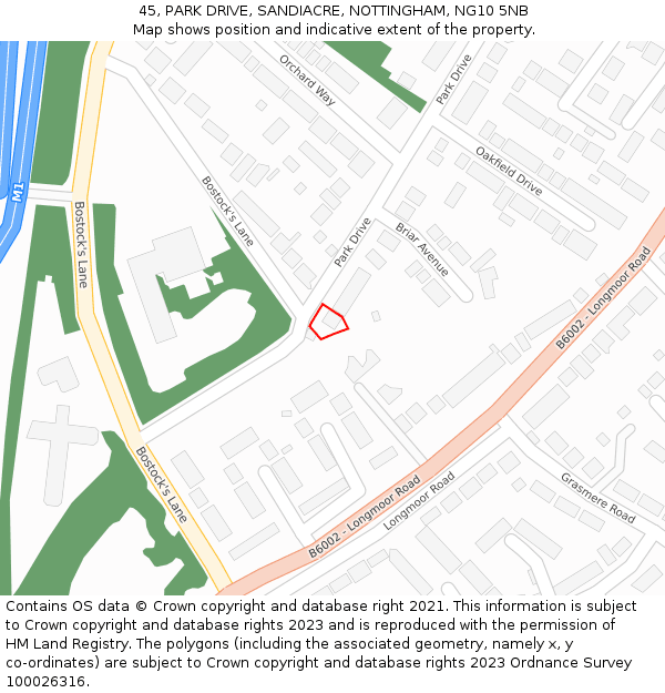 45, PARK DRIVE, SANDIACRE, NOTTINGHAM, NG10 5NB: Location map and indicative extent of plot