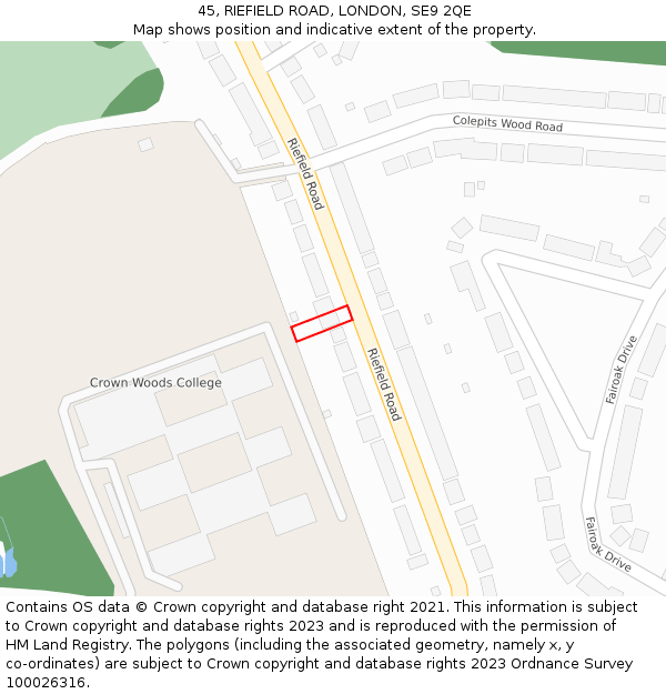 45, RIEFIELD ROAD, LONDON, SE9 2QE: Location map and indicative extent of plot