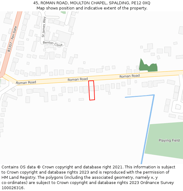 45, ROMAN ROAD, MOULTON CHAPEL, SPALDING, PE12 0XQ: Location map and indicative extent of plot