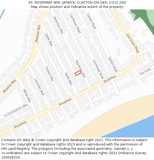 45, ROSEMARY WAY, JAYWICK, CLACTON-ON-SEA, CO15 2SD: Location map and indicative extent of plot