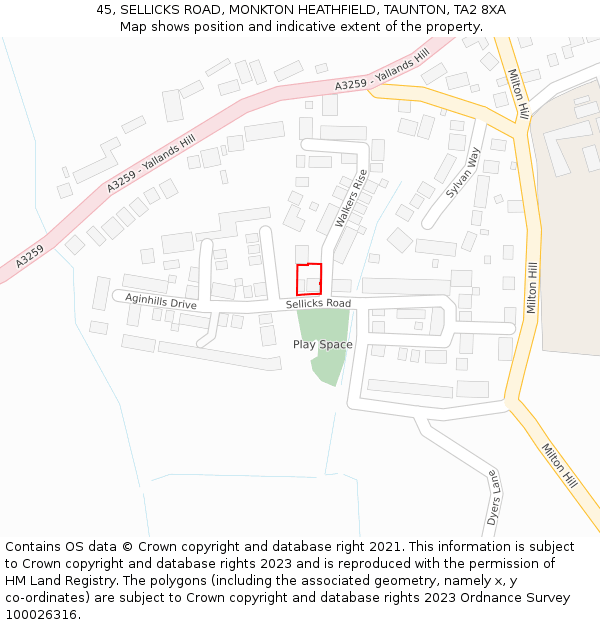 45, SELLICKS ROAD, MONKTON HEATHFIELD, TAUNTON, TA2 8XA: Location map and indicative extent of plot